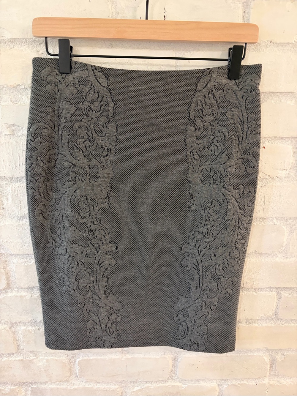 H&M Charcoal Grey Embroidered Pencil Skirt (B4)